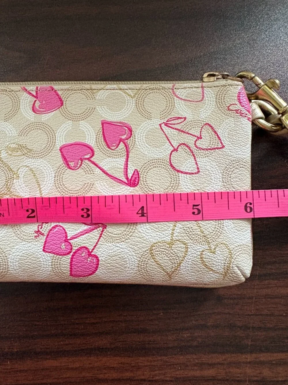 Coach Waverly Hearts Cherry Monogram Wristlet Pouch Y2K Barbiecore Coquette